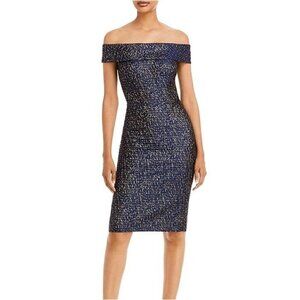 Teri Jon by Rickie Freeman Off-shoulder Jacquard Cocktail Dress, size 14, NWT